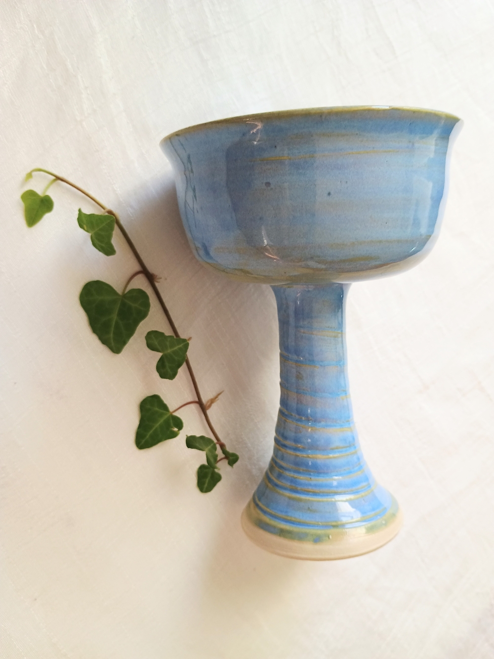 🩵 Eclectic Grandpa 🩵 Artisan Signed Hand-Thrown Blue Pottery Chalice or Goblet